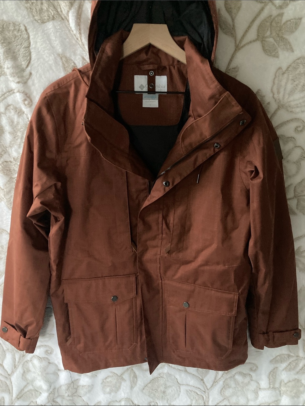 COLUMBIA Waterproof Rust Brown Parka Hooded Jacket Men’s Size S